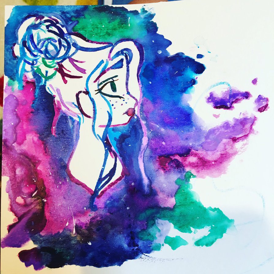 894x894 Watercolor Galaxy Girl By Gumdropsngunshots - Watercolor Galaxy Girl