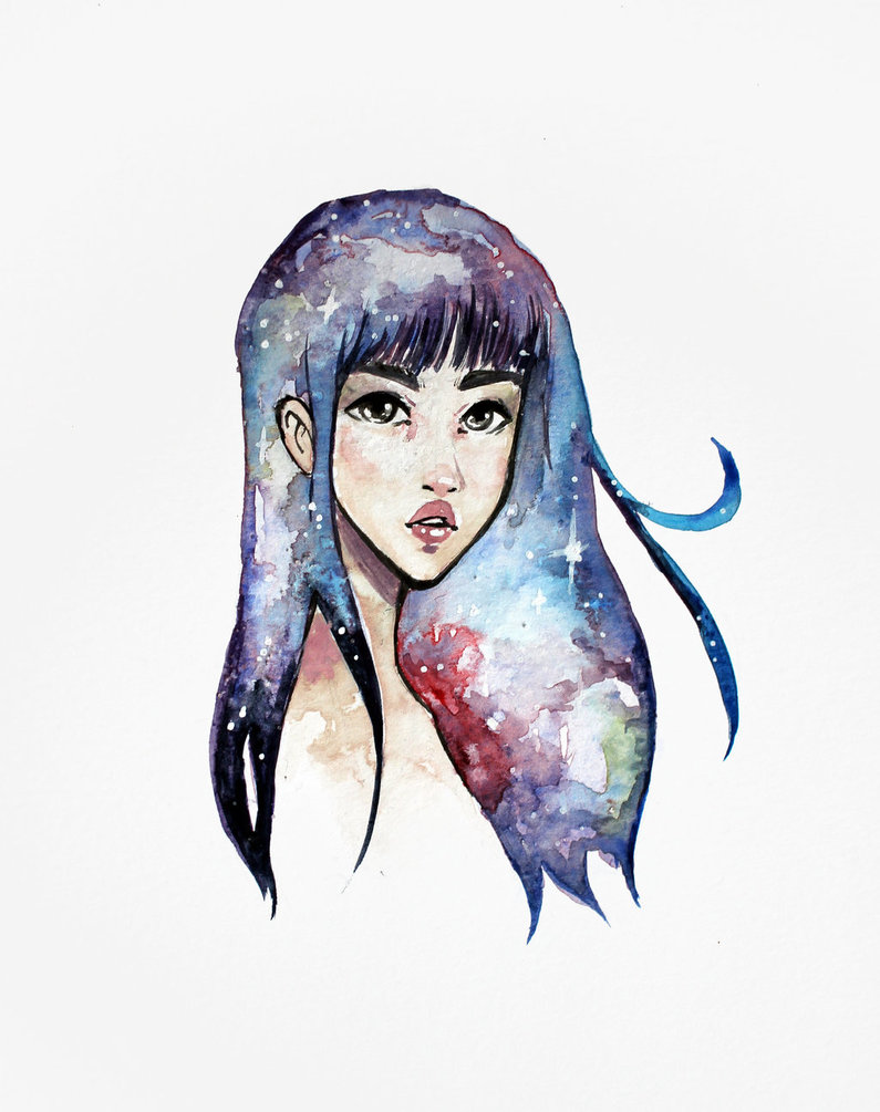 795x1005 Galaxy Girl - Watercolor Galaxy Girl