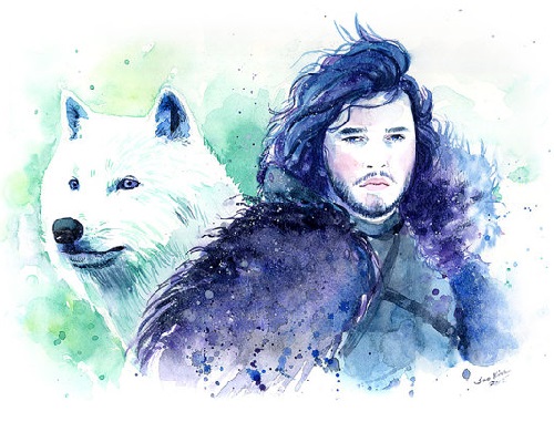 500x381 Game Of Thrones Jon Snow And Ghost - Watercolor Game