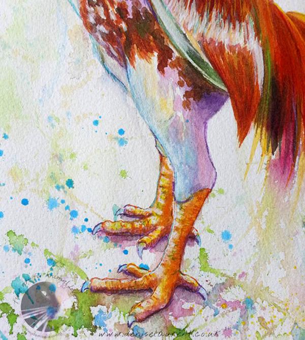 600x668 Ghengis 15x11 Watercolour Painting Of A Game Cock - Watercolor Game