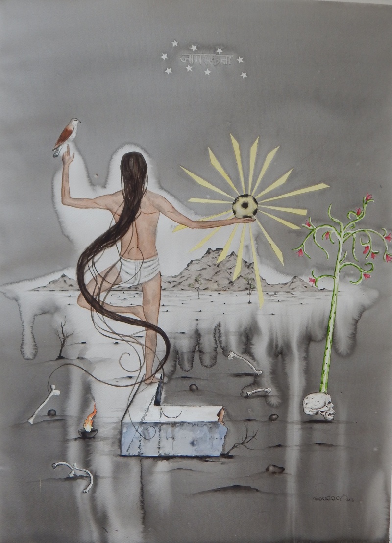 800x1108 Beautiful Game By Artist Alok Bal Figurative Art Watercolor - Watercolor Game