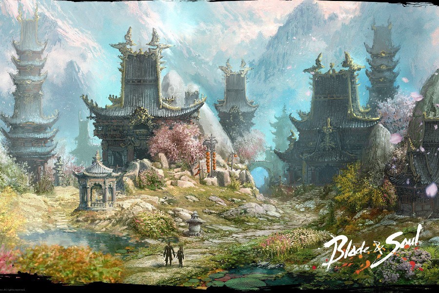 900x600 Blade And Soul Video Game Fantasy Art Artwork Mmorpg Villages - Watercolor Game Art