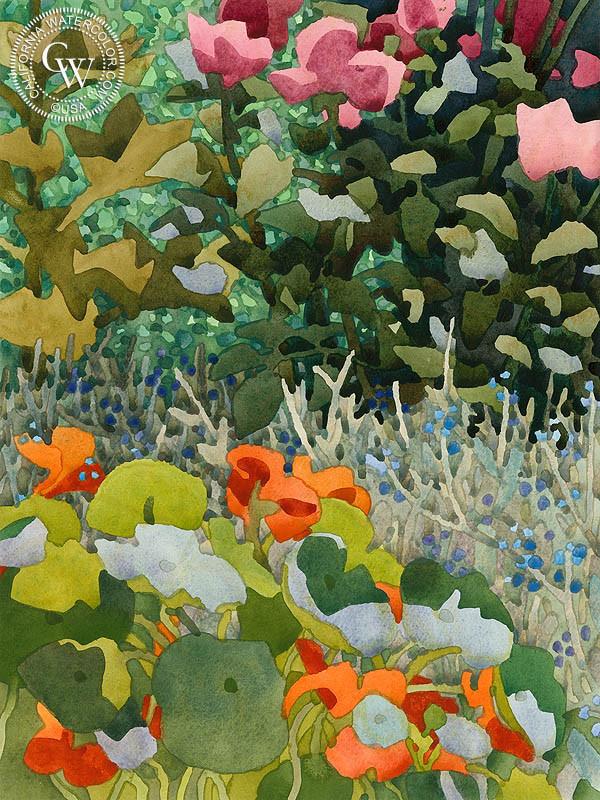 600x800 Garden Corner, Art By Carolyn Lord California Watercolor - Watercolor Garden