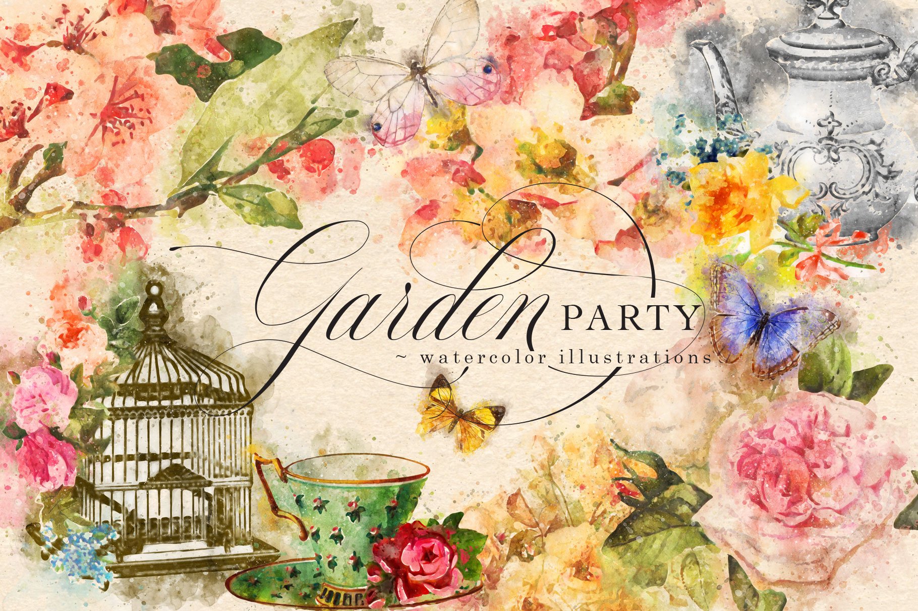 1820x1211 Garden Party Watercolor Graphics - Watercolor Garden
