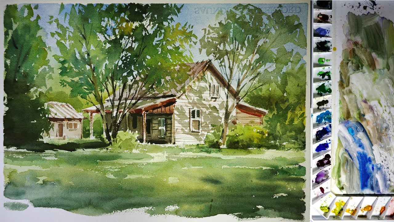 1280x720 Watercolor Landscape Painting Sunlight Garden - Watercolor Garden