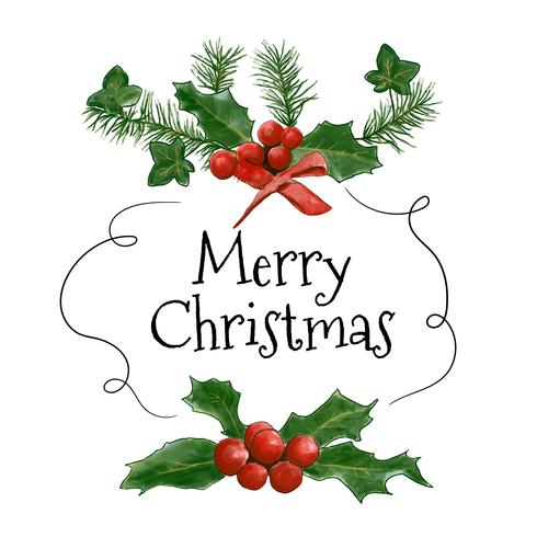 490x490 Watercolor Christmas Garland With Berries And Ornaments - Watercolor Garland