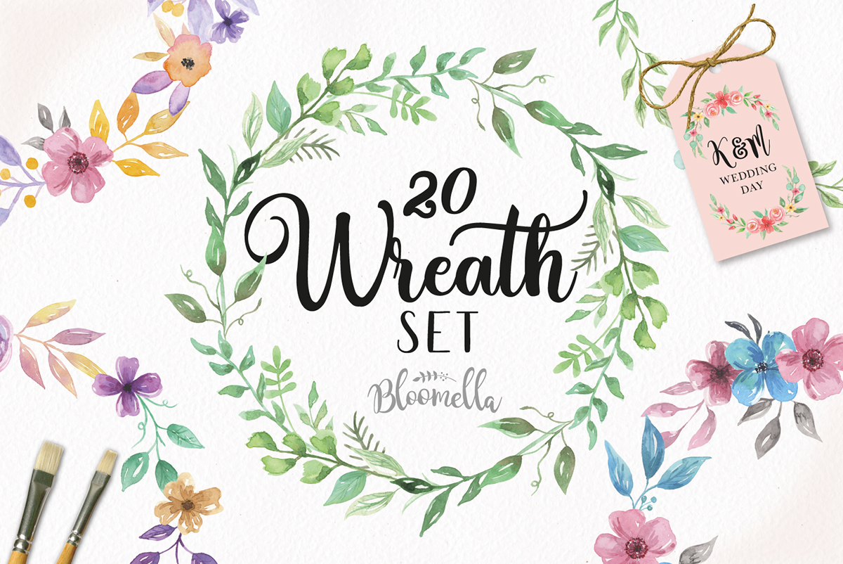 1200x802 Watercolor Wreath Garland Floral Leaf Flower Set On Behance - Watercolor Garland