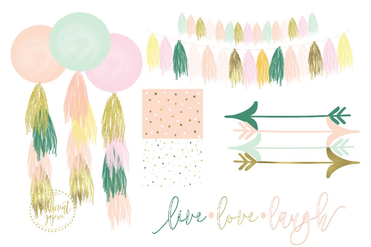 1208x804 Watercolor Boho Tassels Clipart - Watercolor Garland