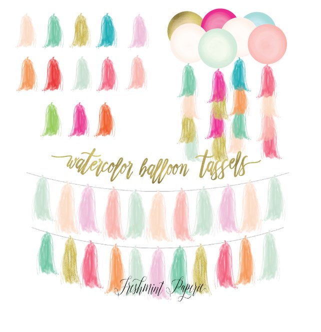 642x664 Watercolor Tassels Clipart Watercolor Garland Clipart Etsy - Watercolor Garland