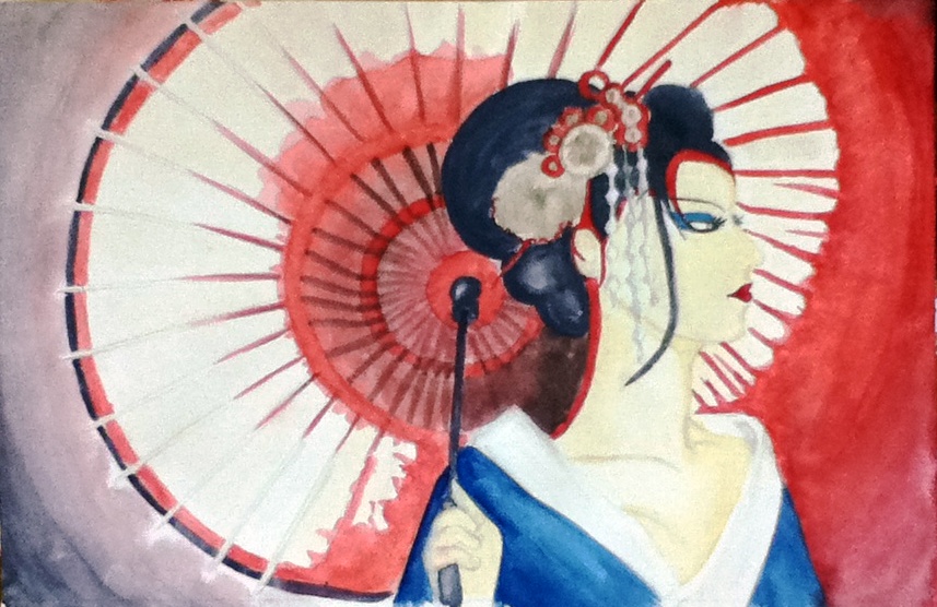 857x556 Geisha Watercolor Painting By Moon Myv - Watercolor Geisha