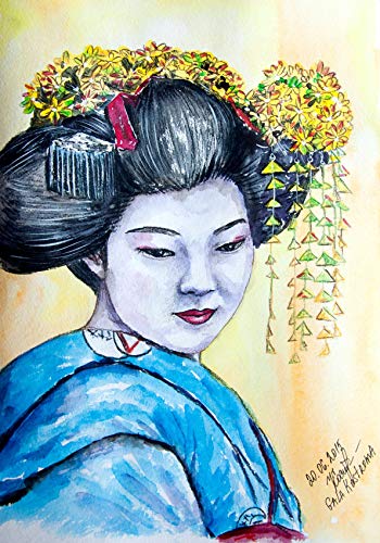 350x500 Geisha Original Japan Watercolor Painting Portrait - Watercolor Geisha