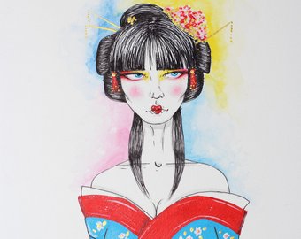 340x270 Watercolor Geisha Etsy - Watercolor Geisha