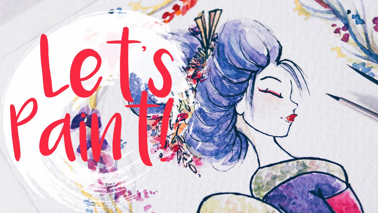1280x720 Dreamy Floral Geisha ~ Watercolor Painting (Timelapse) ~ By Tj - Watercolor Geisha