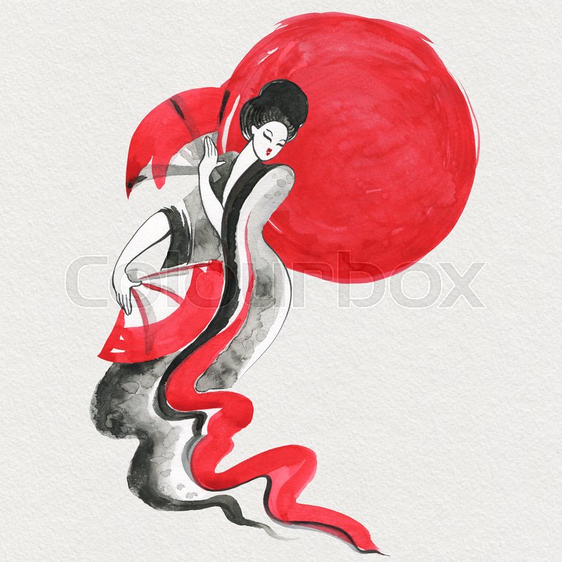 800x800 Geisha, Women In Traditional Clothing. Japanese Style, Watercolor - Watercolor Geisha