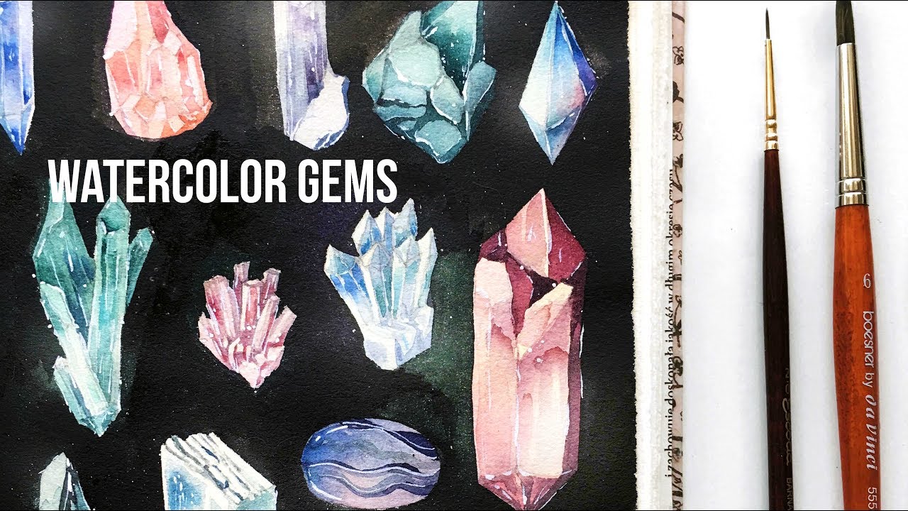 1280x720 Gems Amp Crystals ~ Watercolor Speedpaint - Watercolor Gems
