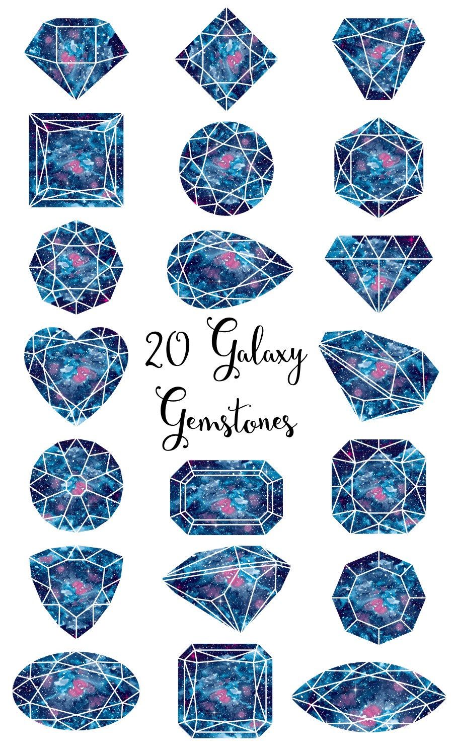 900x1500 Gemstones Clipart Galaxy Gemstones Watercolor Gemstones - Watercolor Gems