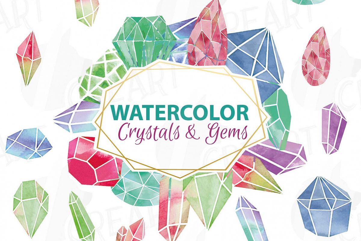 1200x800 Watercolor Crystals And Gemstones Clip Art Collection, 19 - Watercolor Gems
