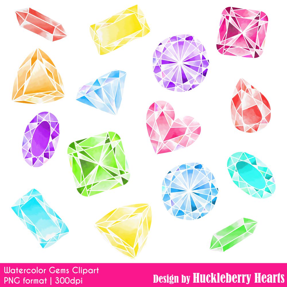 1000x1000 Watercolor Gems Clipart Huckleberry Hearts - Watercolor Gems