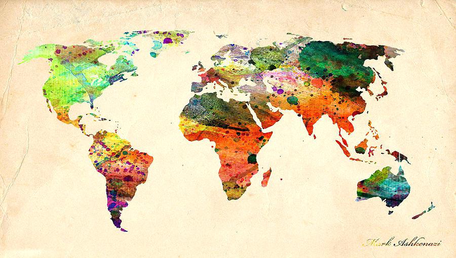 900x510 Water Color Map Landmark Digital Art Watercolor World Map By Mark - Watercolor Generator