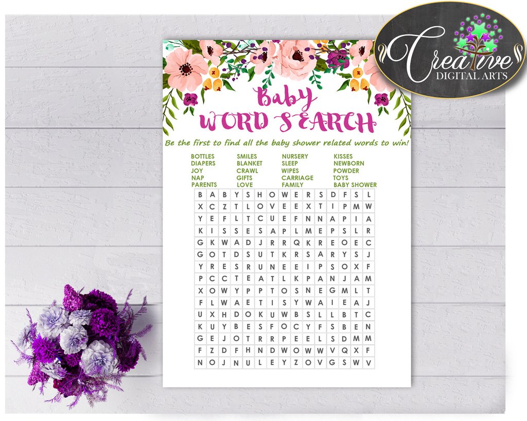 1024x819 Baby Shower Girl Word Search Game Watercolor Flowers Pink Pro - Watercolor Generator