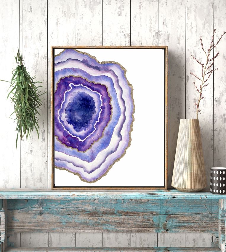 763x849 Amethyst Geode Art, Gift For Her, Nursery Art, Watercolor Agate - Watercolor Geode
