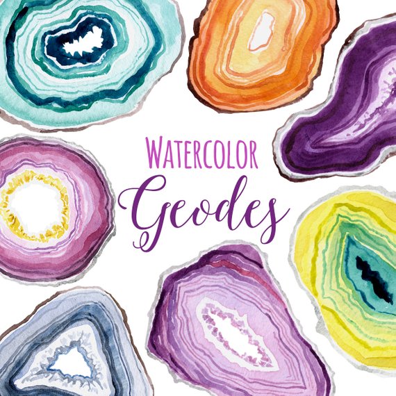 570x570 Watercolor Geodes Geode Clip Art Gemstone Slices Clipart Etsy - Watercolor Geode