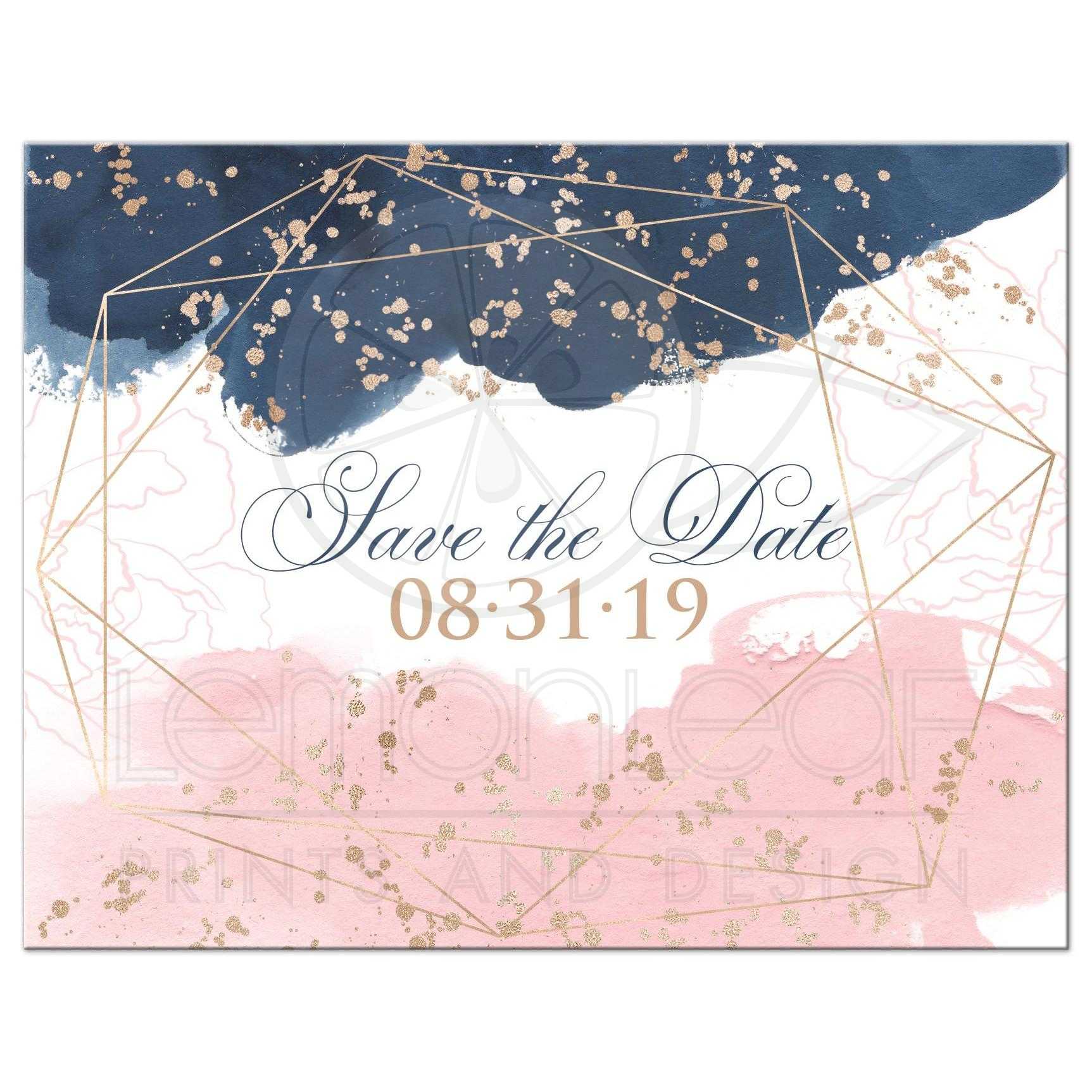 1725x1725 Navy, Blush Pink, White Watercolor, Geometric Save The Date Card - Watercolor Geometric