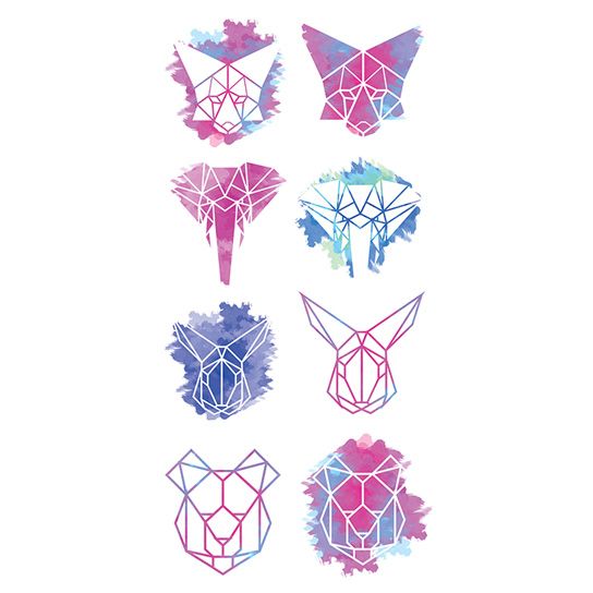 544x544 Watercolor Geometric Animal Temporary Tattoo - Watercolor Geometric