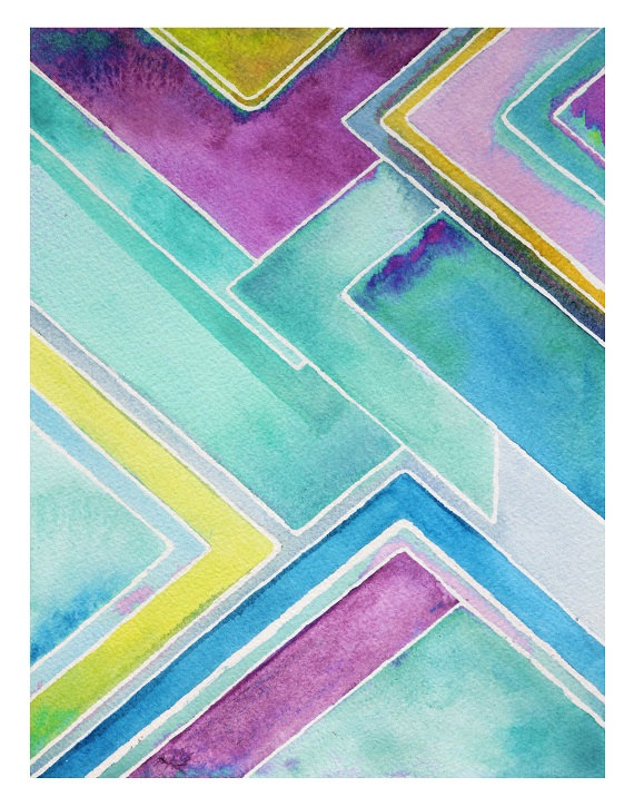 570x725 Carribean Sea, Seafoam, Mint, Abstract Watercolor, Geometric - Watercolor Geometric