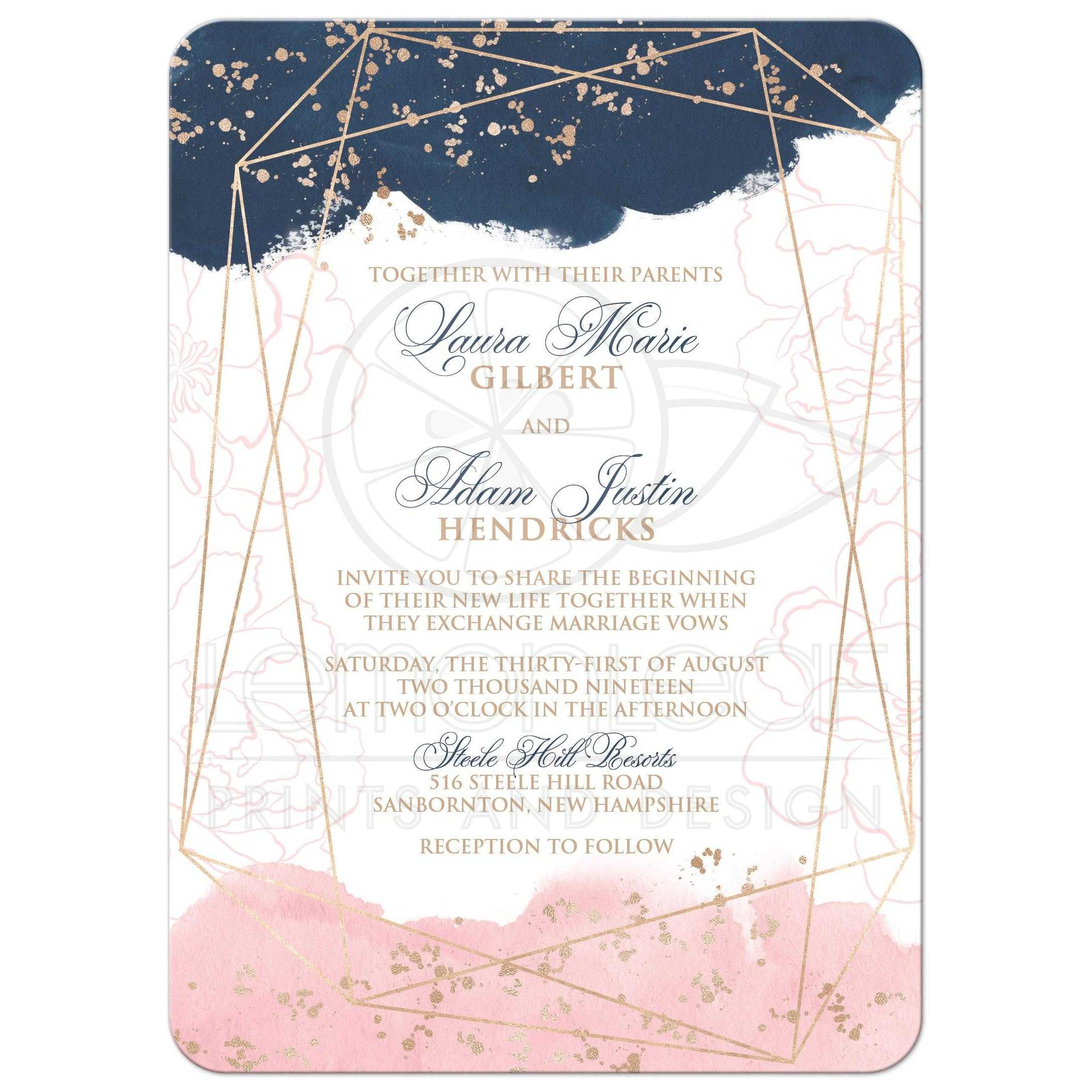 2175x2175 Navy, Pink, White Geometric Shape Watercolor Wedding Invitation - Watercolor Geometric Shapes