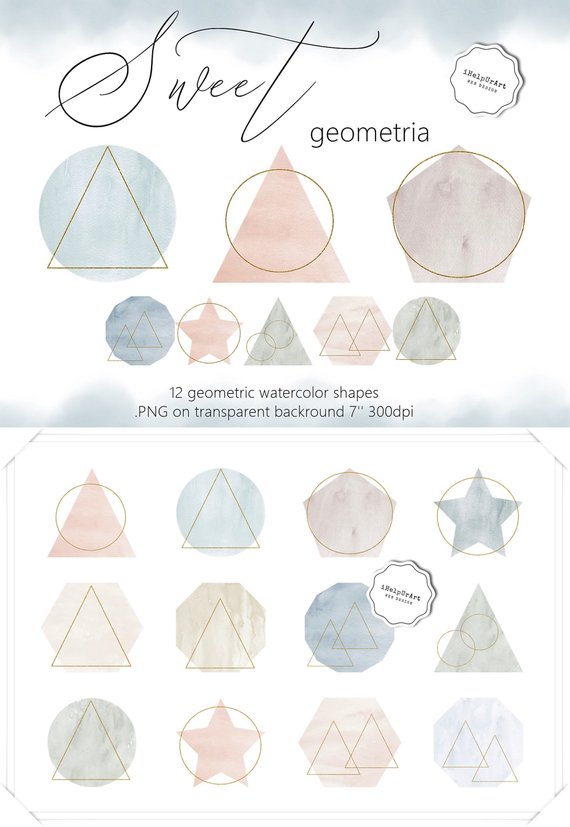 570x827 Pastel Watercolor Geometric Shapes Clipart Modern Design Etsy - Watercolor Geometric Shapes