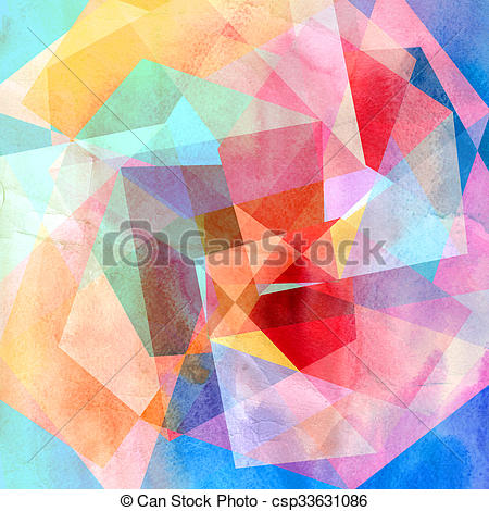 450x470 Abstract Geometric Background. Bright Colorful Watercolor - Watercolor Geometric Shapes
