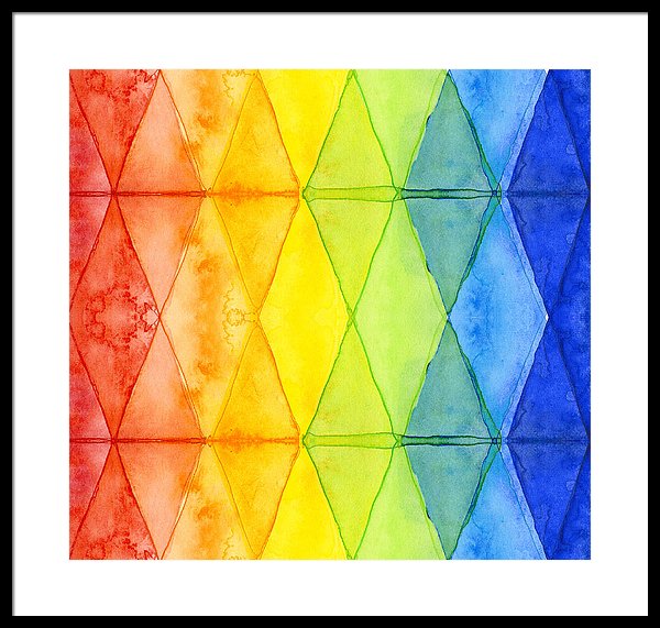 600x571 Watercolor Rainbow Pattern Geometric Shapes Triangles Framed Print - Watercolor Geometric Shapes