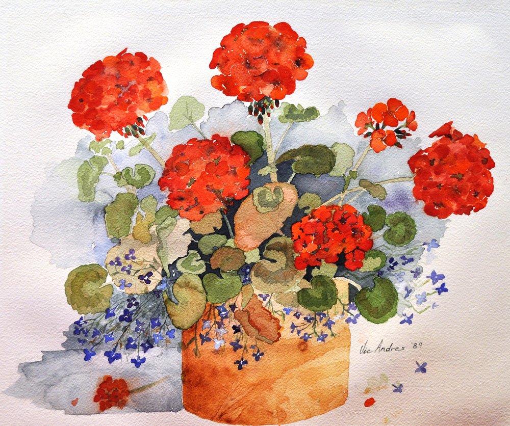 1000x836 Post - Watercolor Geraniums
