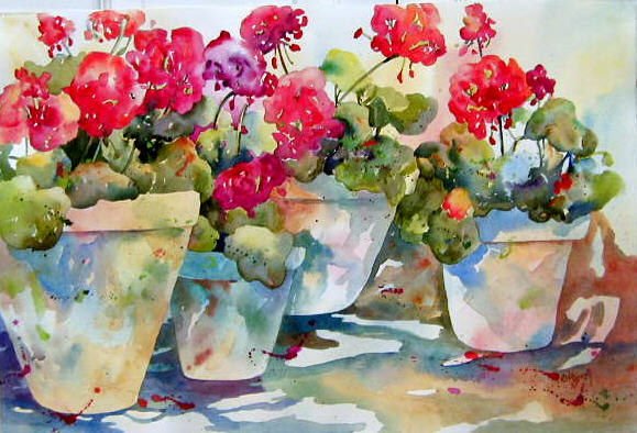 579x394 Watercolor Artists International Geraniums Galore - Watercolor Geraniums
