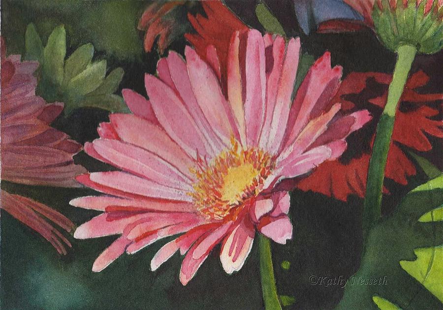 900x630 Gerbera Daisy Painting By Kathy Nesseth - Watercolor Gerbera Daisy