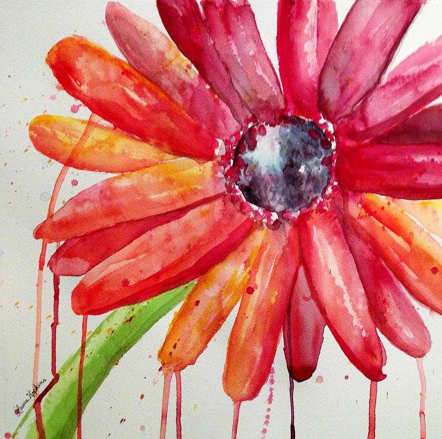 900x894 Gerbera Daisy Painting By Laura Hopkins - Watercolor Gerbera Daisy