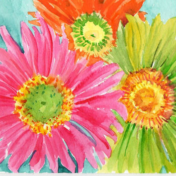 354x354 Hot Pink, Lime Green And Orange Gerbera From Sharon Foster Art - Watercolor Gerbera Daisy