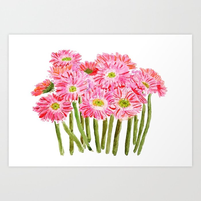700x700 Pink Gerbera Daisy Watercolor Art Print By Colorandcolor Society6 - Watercolor Gerbera Daisy