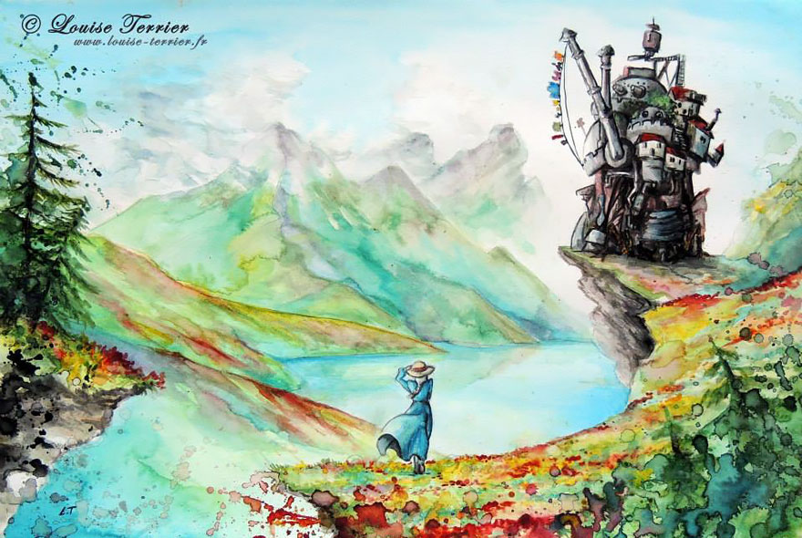 880x590 Studio Ghibli Inspired Watercolor Paintings By Louise Terrier (14 - Watercolor Ghibli