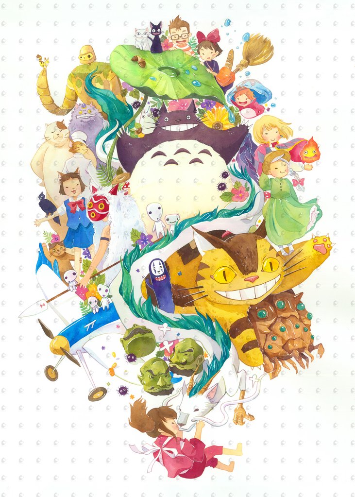 731x1023 Studio Ghibli Watercolor Collage Penelopeloveprints - Watercolor Ghibli