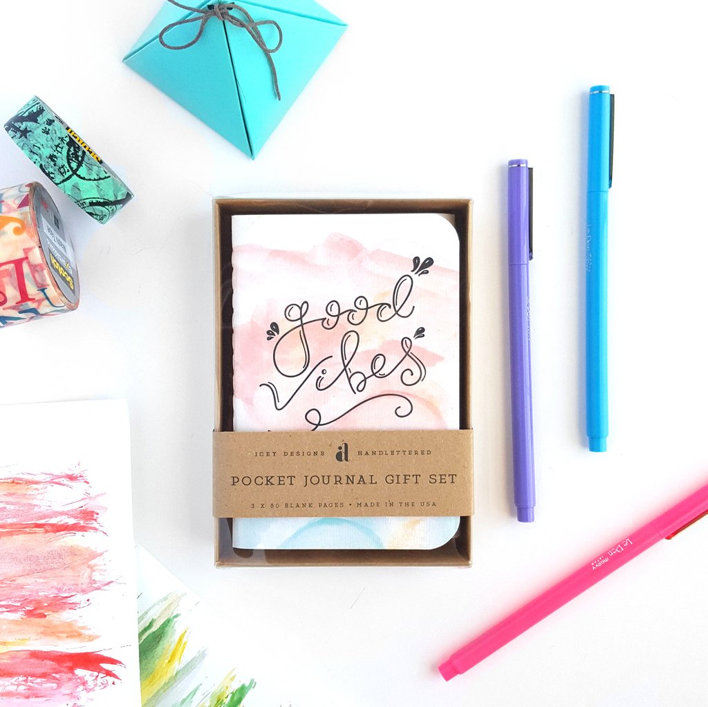 1024x1023 Good Vibes 3pc Pocket Journal Gift Set From Iceydesigns - Watercolor Gift Set