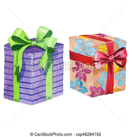 450x470 Watercolor Birthday Gift Box Illustration. Wrapped Gift Boxes With - Watercolor Gift Set