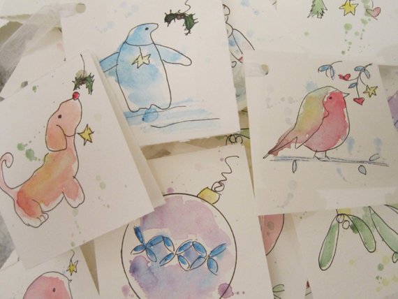 570x428 Xmas Gift Tags Set Of 10 Or 20 Watercolour Gift Tags Etsy - Watercolor Gift Set