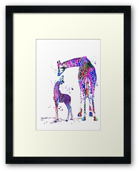 445x550 Mother Giraffe With Baby Giraffe, Watercolor Giraffe, Giraffe Art - Watercolor Giraffe Art