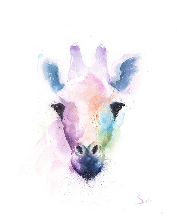 570x717 Spirit Giraffe Painting Watercolor Giraffe Artwork Animal Etsy - Watercolor Giraffe Art