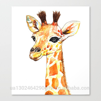 350x350 Baby Giraffe Artwork. Original Watercolor Art Print On Canvas - Watercolor Giraffe Art