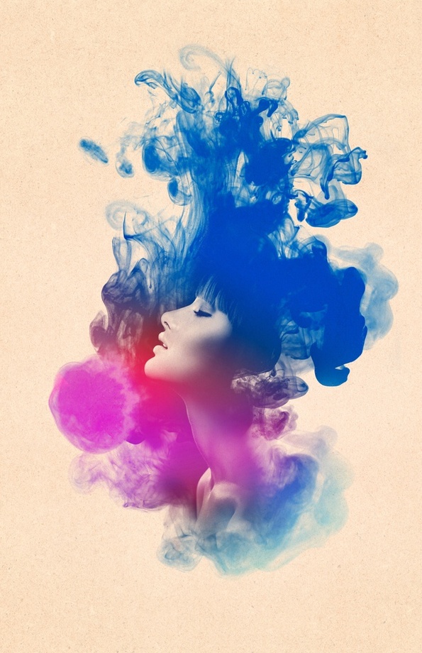 595x920 Psychedelic Ink Splash Watercolor Girl Portrait, An Art Print By - Watercolor Girl