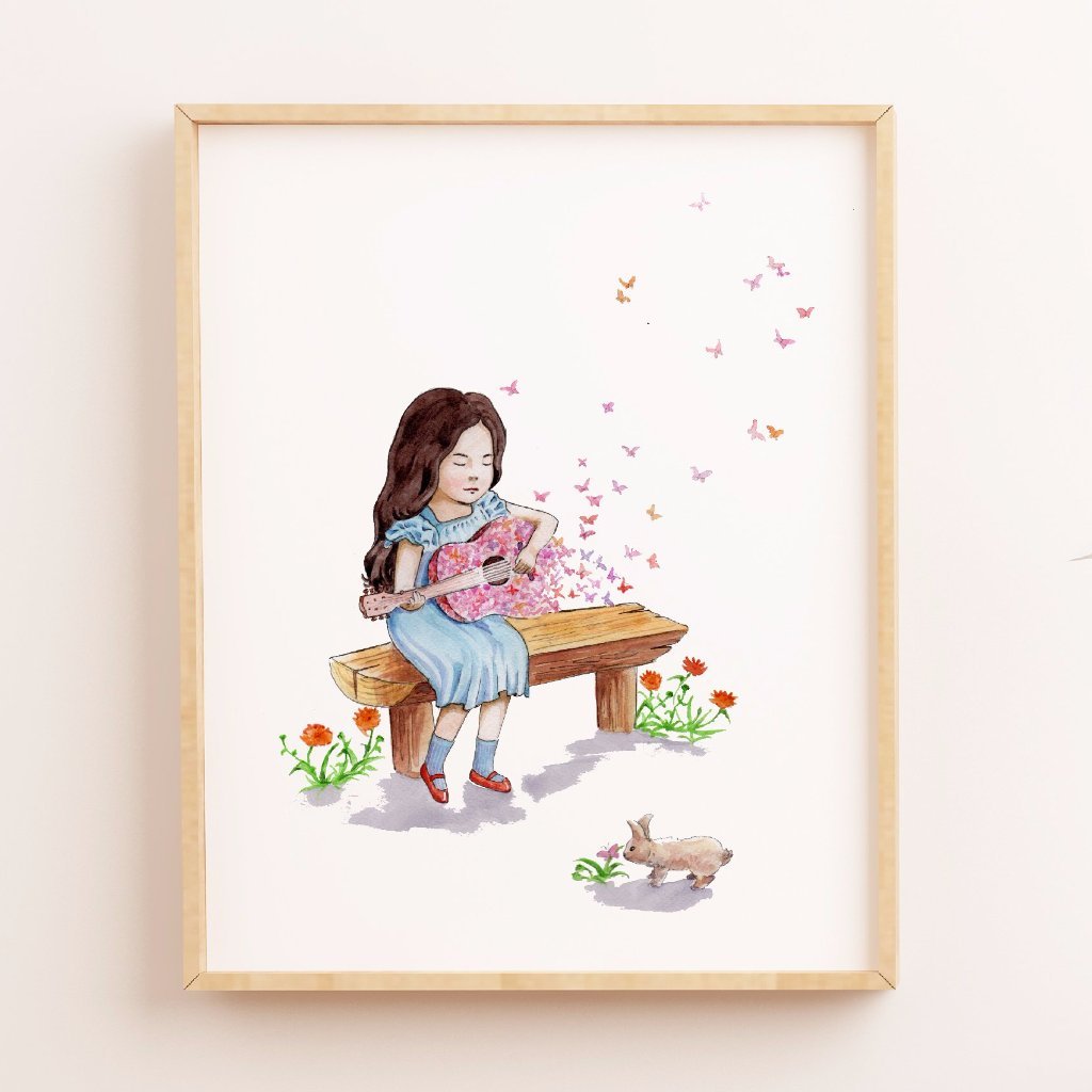 1024x1024 Watercolor Girl With Guitar Print - Watercolor Girl