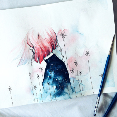 400x400 Blue, Art, Watercolor, Girl, Inspiration - Watercolor Girl